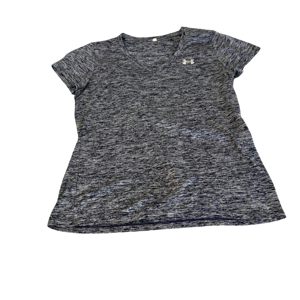 Under Armour Womens Tech V-Neck Short Sleeve Space Dye Heather Navy Blue Shirt